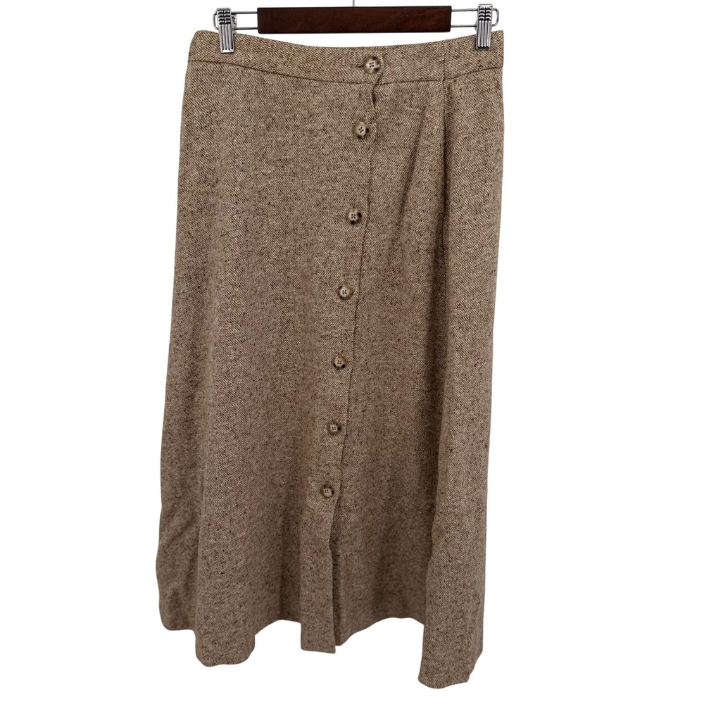 VTG Orvis Women's 10 Maxi Equestrian Skirt Brown‎ Tweed Wool Blend Button Front